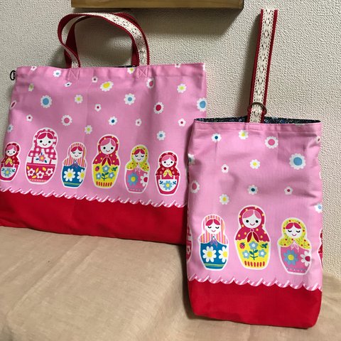 レッスンバッグ&シューズ袋🌸マトリョーシカ 入園入学set🌸