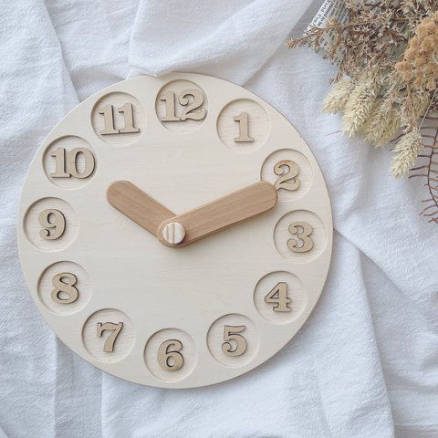 wood clock  木の時計　桜の針　知育時計