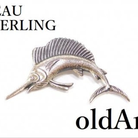 1970年代BEAU STERLINGカジキ魚フィッシュシルバー銀製コスチュームジュエリーヴィンテージピンブローチ【M-13820】@
