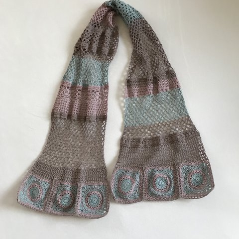 コットン100%  かぎ針編みのストール　マフラー　ショール　編み物