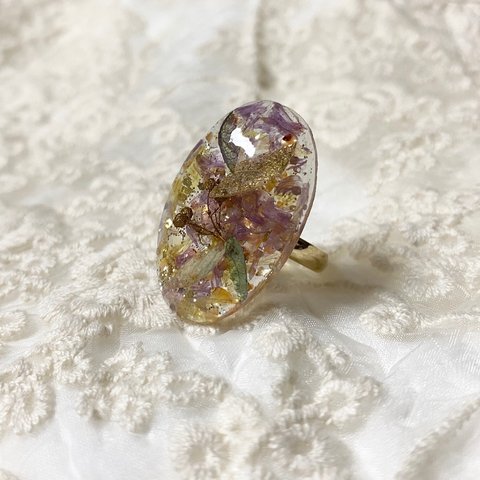 紫陽花&かすみ草&スターチス🏵レジンリング💍指輪 パープル 紫