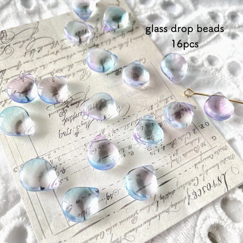 16pcs★ beads・glass drop blue（ガラスドロップビーズ）