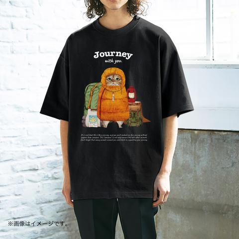厚みのあるBIGシルエットTシャツ「Journey with you キャンパーのネコ」 /送料無料