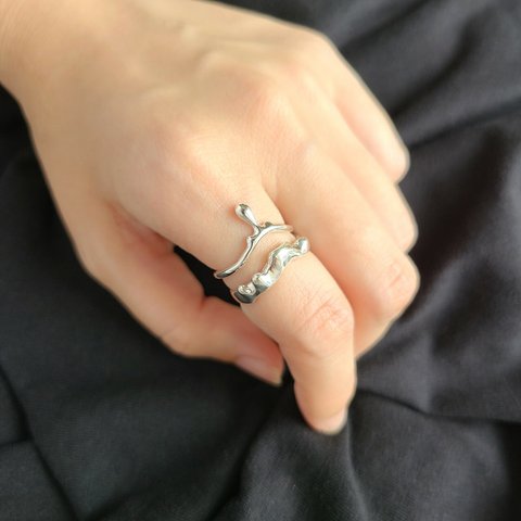 【Outfit SET】Melt RING × "about to fall" Drop RING / SV925 ≪送料無料≫