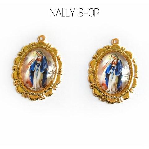 【2個】Virgin Mary & Jesus Charm Gold Part.IV【M-242】