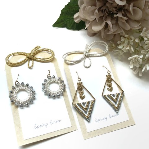 【happybag】beads earrings（silver・gray）
