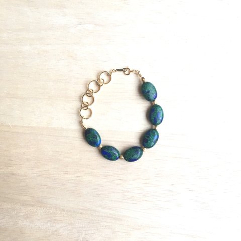 14kgf/Azurmalachite × brass beads swing bracelet