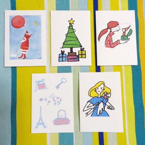 クリスマス＆プチカード5枚セット(E:風船♡サンタ)