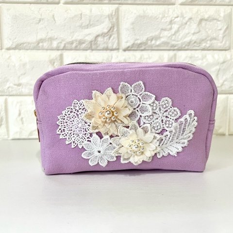 繊細レース🤍お花🤍コスメポーチ🤍ご褒美🤍プレゼント🤍母の日🤍lavender pouch