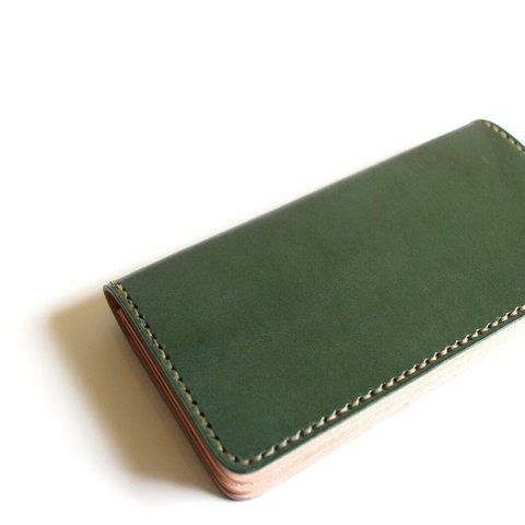 【受注生産品】長財布 ～栃木アニリン緑×栃木サドル～