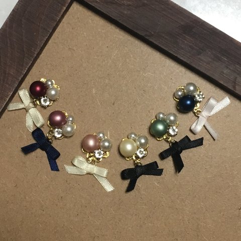 自分で選べる select accessory  パールとリボンのピアス