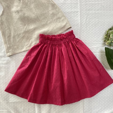 【90.100サイズ】ギャザーたっぷりピンクスカート ギャザースカート 