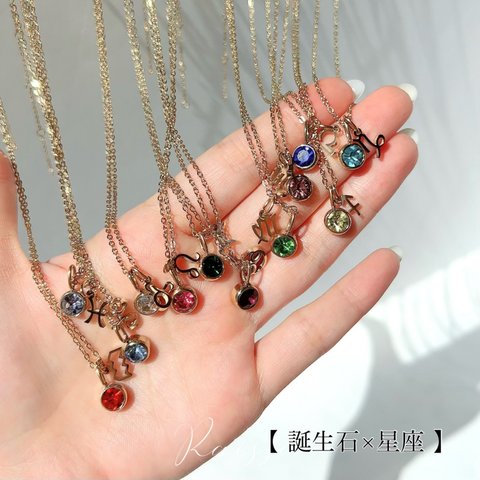 【誕生石】zodiac signs stone necklace                 錆びない　金アレ対応