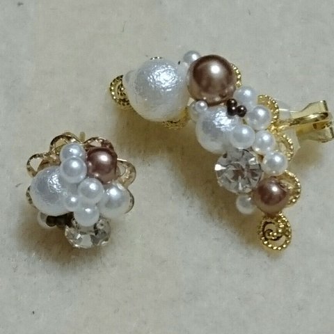 パールカフス&ピアス　ブラウン