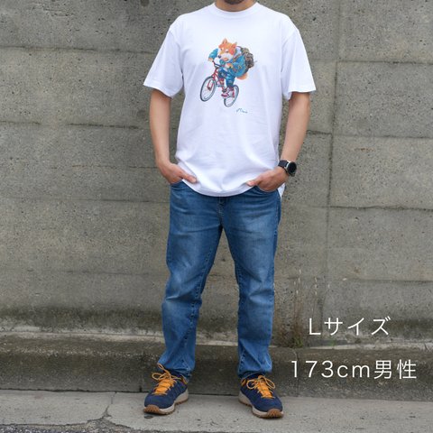 柴犬ライダーTシャツ(Lサイズ）【ファッション・レディース・メンズ・男女兼用・ギフト】