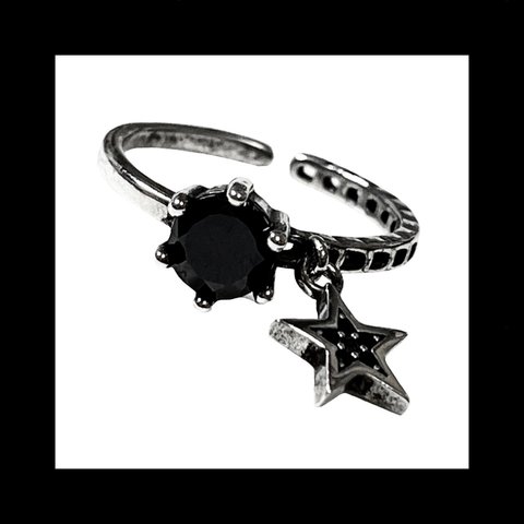 ﻿ silver925【stone@starcharm.BK RING】ストーン 闇 メンヘラ チェーン ピープス シルバー パンク ロック メンズ 個性的 病みかわいい 星 スター チャーム