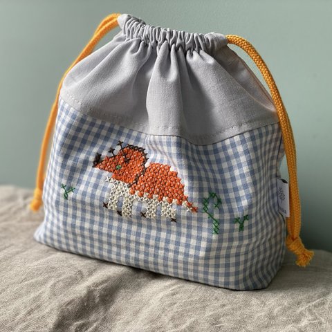 トリケラトプスのお弁当袋（手刺繍・1点もの）