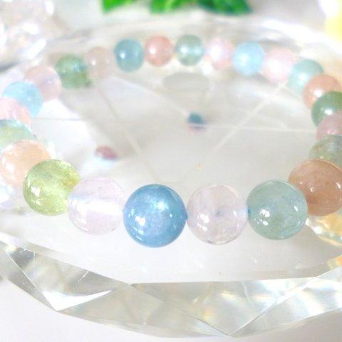 💗愛のミックスベリル💗宝石質☆綺麗な透明感☆アクアマリン☆モルガナイト☆エメラルド☆高品質ＡＡＡ☆クリアータイプ☆　☆アクアブルーゴム☆　☆８ｍｍ☆