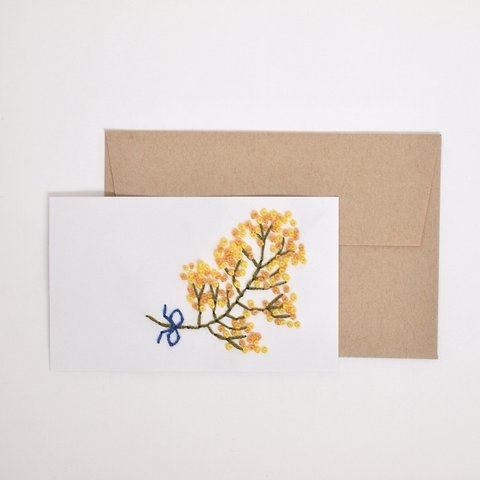 ミモザ 手刺繍メッセージカード