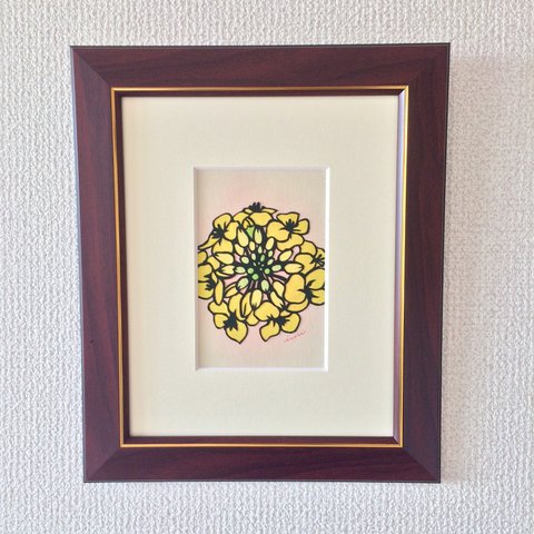 〈原画・額装〉菜の花の切り絵・はがきサイズ