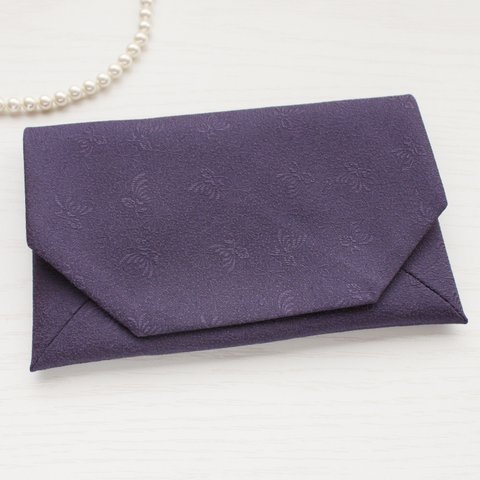 袱紗（ふくさ）シルク菊織り柄＜紫苑（しおん）×シルバーグレー＞FW050-Y044