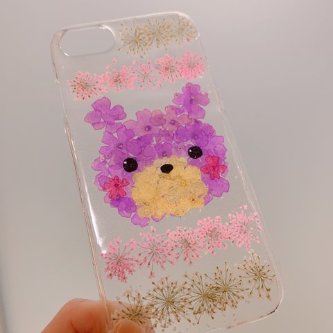 【全機種対応】森のお花のくまさん 押し花スマホカバー iPhone新機種Xperia GALAXY Androidらくらくフォンなど