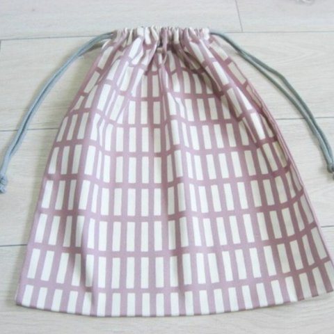 32-68  【40cm×35 cm：くすみラベンダー】体操服袋　お着替え袋　カラフル北欧調格子柄