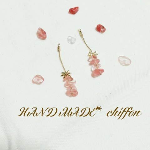 ゆらゆらチェーンピアス イヤリング (天然石)chiffon