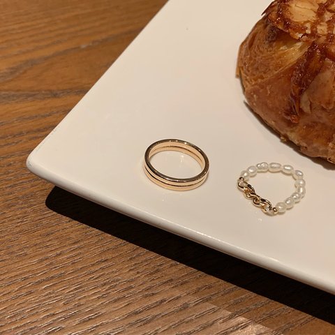 韓国ファッション　パールと二重デザインセットリング　指輪　アクセサリー　-1217