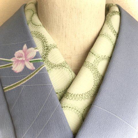 洗える半衿　サークル刺繍　メロン