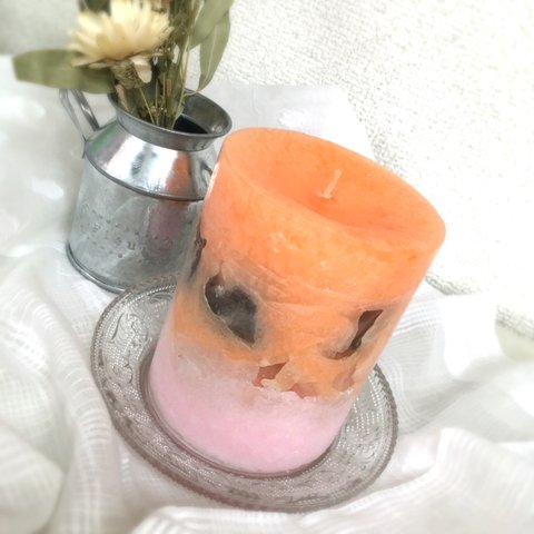 キャンドル candle  ホイップキャンドル ピラーキャンドル 円柱キャンドル オレンジ ピンク