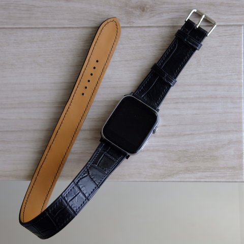 キャンペン中 高級革使用　腕時計　ベルト　時計　アップルウォッチバンド　フランス産　アリゲーターワニ革　メンズ