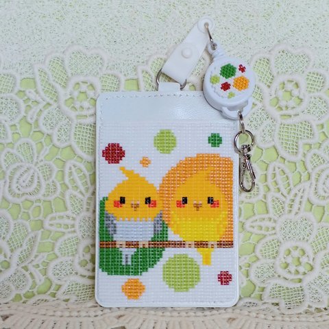 オカメインコICカードケース　ビーズ織り