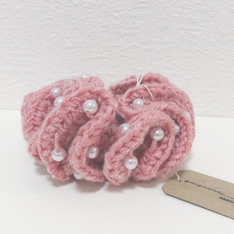 crochet パールシュシュ くすみピンク