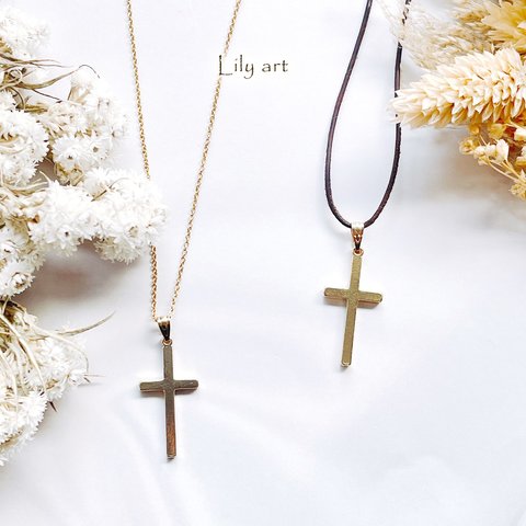 2種から選べる★gold十字架のチェーン＆茶紐simpleネックレス