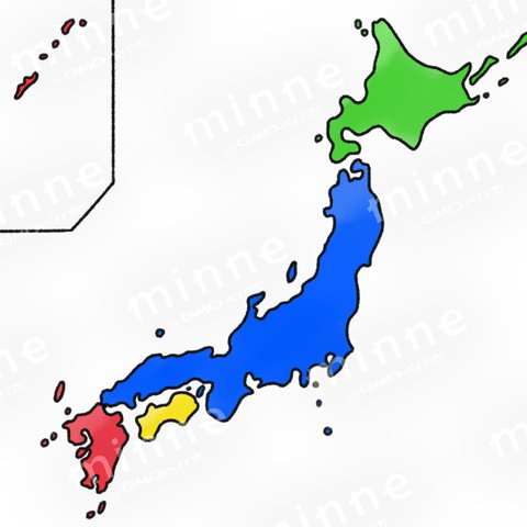 少しゆるい日本列島地図・地域色分け （イラスト素材）I_11