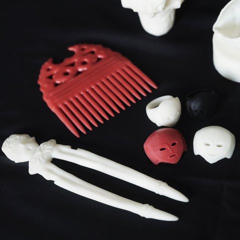 縄文風のかんざし【2タイプ かんざし／コーム】- 3Dプリントのヘアアクセサリー
