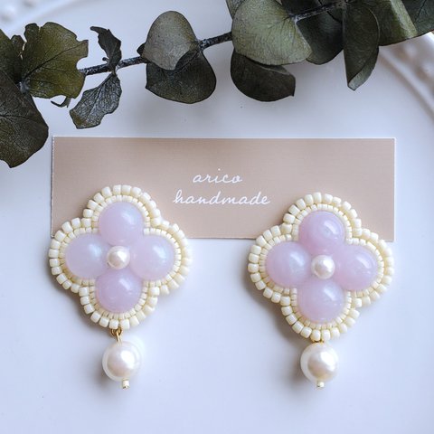 【送料無料】pastel color × pearl pierce/earring 【刺繍ピアス】【刺繍イヤリング】【ビーズ】【ビーズ刺繍】