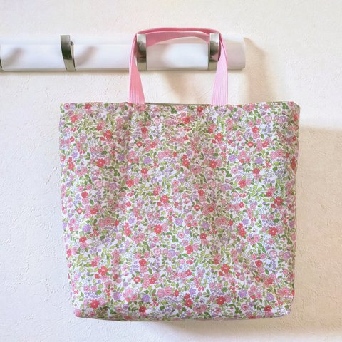 2重撥水トートBag   小花柄　ピンク