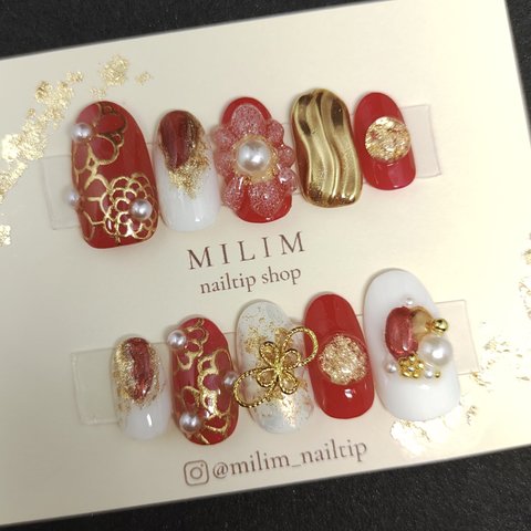 MILIMネイル 和柄ネイル 振袖ネイル 成人式ネイル 卒業式ネイル 袴ネイル 前撮りネイル 和装ネイル ブライダルネイル 正月ネイル EW-OS-43