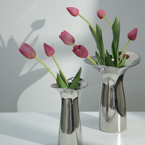  シンプル レトロ  銀色  花瓶  