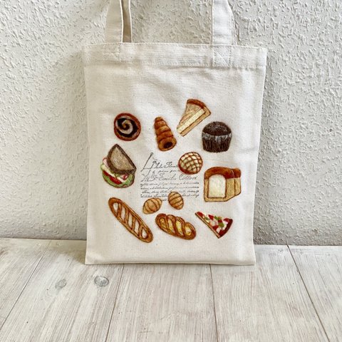 Cafe-sweets☆羊毛刺繍 キャンバストート〜☆焼き立てパン屋さん🍞🥖🥐〜