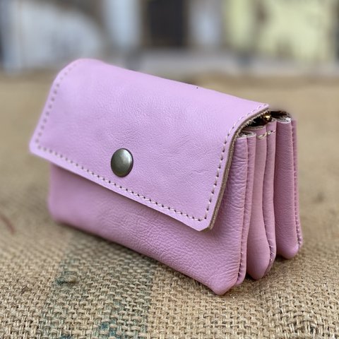 ３層に分かれたコンパクトな本革財布/3miru-pink
