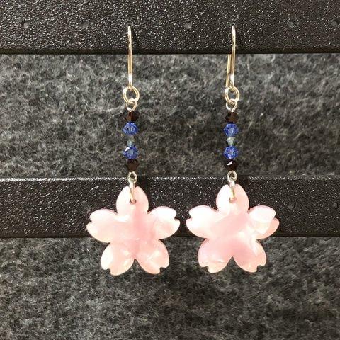 ピアス ハンドメイド 桜 和柄 シルバー 