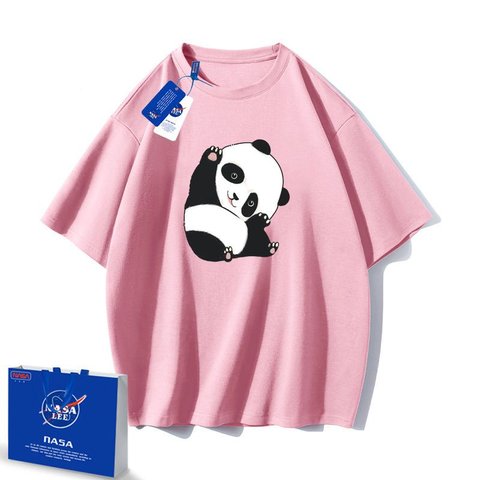 S~4XL Panda パンダ 半袖Tシャツ ユニセックス 大きいサイズ 4l 3l ピンク ブルー パンダ柄 無地 かわいい 中国のパンダ カップルティーシャツ男女兼用