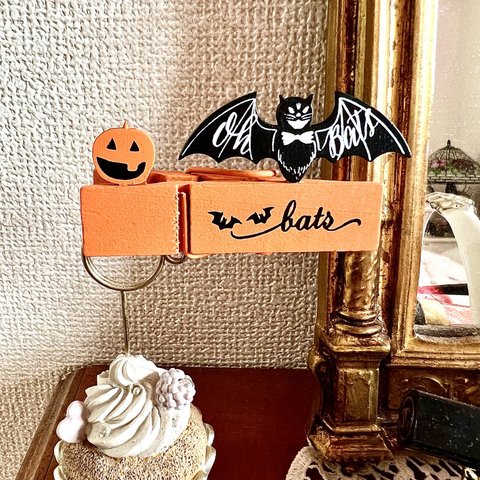 小悪魔的な、コウモリ　bat 木製クリップ　ハロウィン