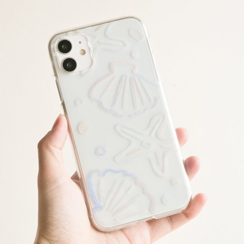 やさしい色のスマホケース　人魚の涙　iPhone15 Android対応　クリア