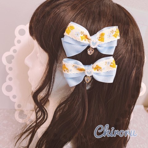 ミニベビーベアリボン♡ヘアクリップ(ブルー) ゆめかわ 量産型 地雷 コンカフェ アイドル衣装 メイド 新生活 プレゼント ギフト くま テディベア ツインテール キッズアクセ 入園 入学 パステル