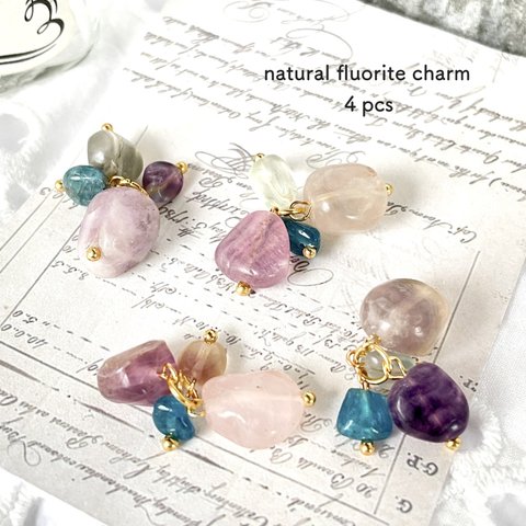 4pcs★charm・petit natural fluorite（プチ天然石チャーム）