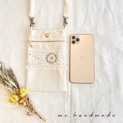 スマホ ポシェット ショルダー＊インド刺繍